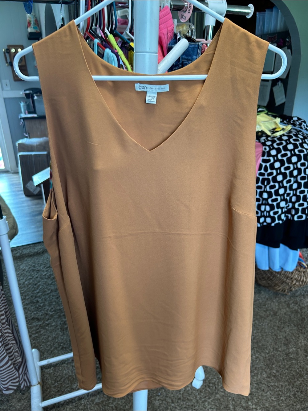 Cato V-Neck Sleeveless Blouse in Caramel Size 18/20W